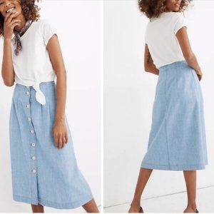 MADEWELL Patio Skirt Midi Length Denim Look Button Down